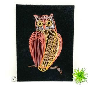 String Art Owl / Vintage String Owl / 1970s Owl Decor / Owl on Felt